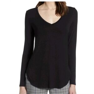 Halogen V-Neck Tunic Shirt Size Small Women's Black Long Sleeve Top